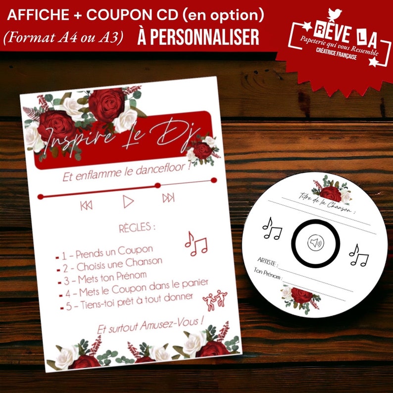 Coupons CD Inspire le DJ et/ou Affiche A4 ou A5 Inspire le DJ/ mariage/ Baptême/ Anniversaire/ Papeterie / animation image 6