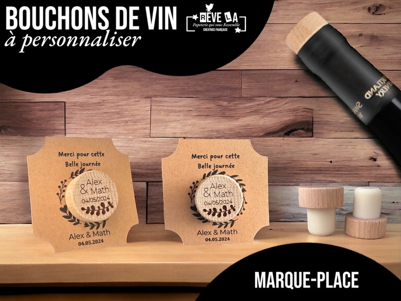 Bouchons de bouteilles de vin de verdure, bouchon de vin, faveurs de mariage, bouchon de vin personnalisé, faveurs témoins/cadeaux/gift image 3