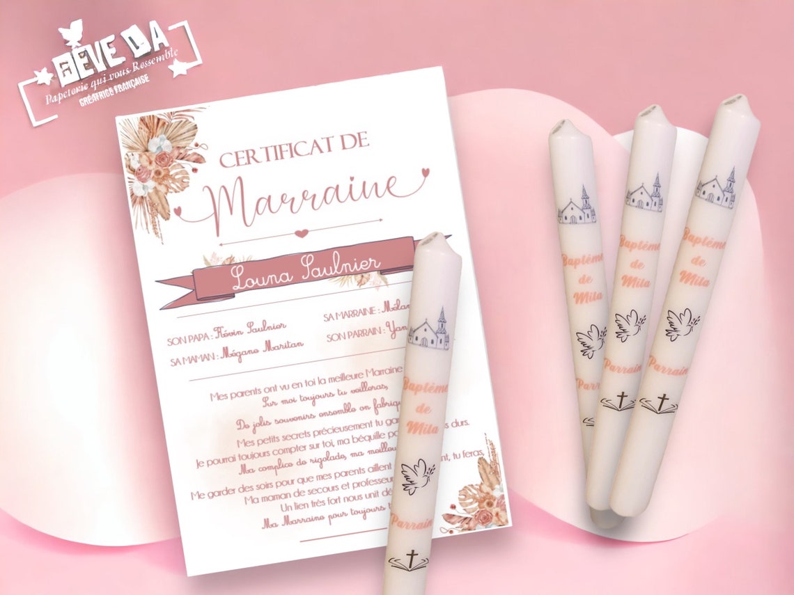Certificat de Parrain ou Marraine - Etsy France
