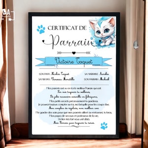 Certificat de Parrain ou Marraine - Etsy France