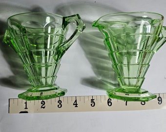 Green Depression Glass creamer and sugar set