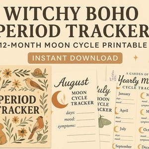 Witchy Boho Period Tracker | 12-Month Moon Cycle Printable | Aesthetic Menstrual Journal | Instant Download PDF | Self-Care for Women