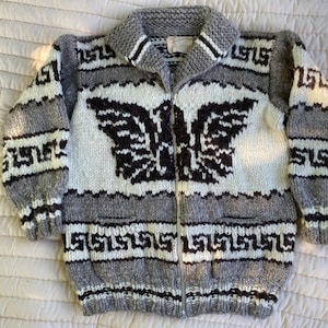 Authentic Cowichan Thunderbird Sweater | Hand Knit Wool Jacket | Vintage Indigenous Coast Salish Knitwear | Large