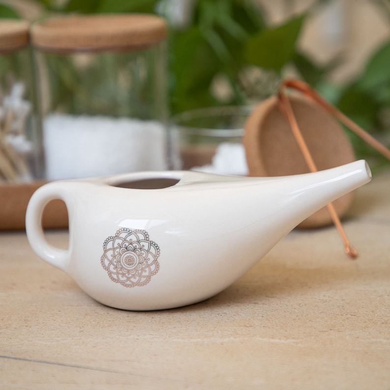Ceramic Nasal Neti Pot with Mandala Pattern for Sinus Irrigation & Nasal Cleansing image 4
