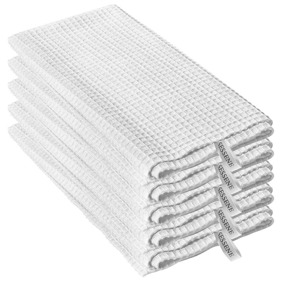 Pure Cotton Terry Tea Towel Set of 5, White Tea Towel Set, Minimalist Home and Kitchen