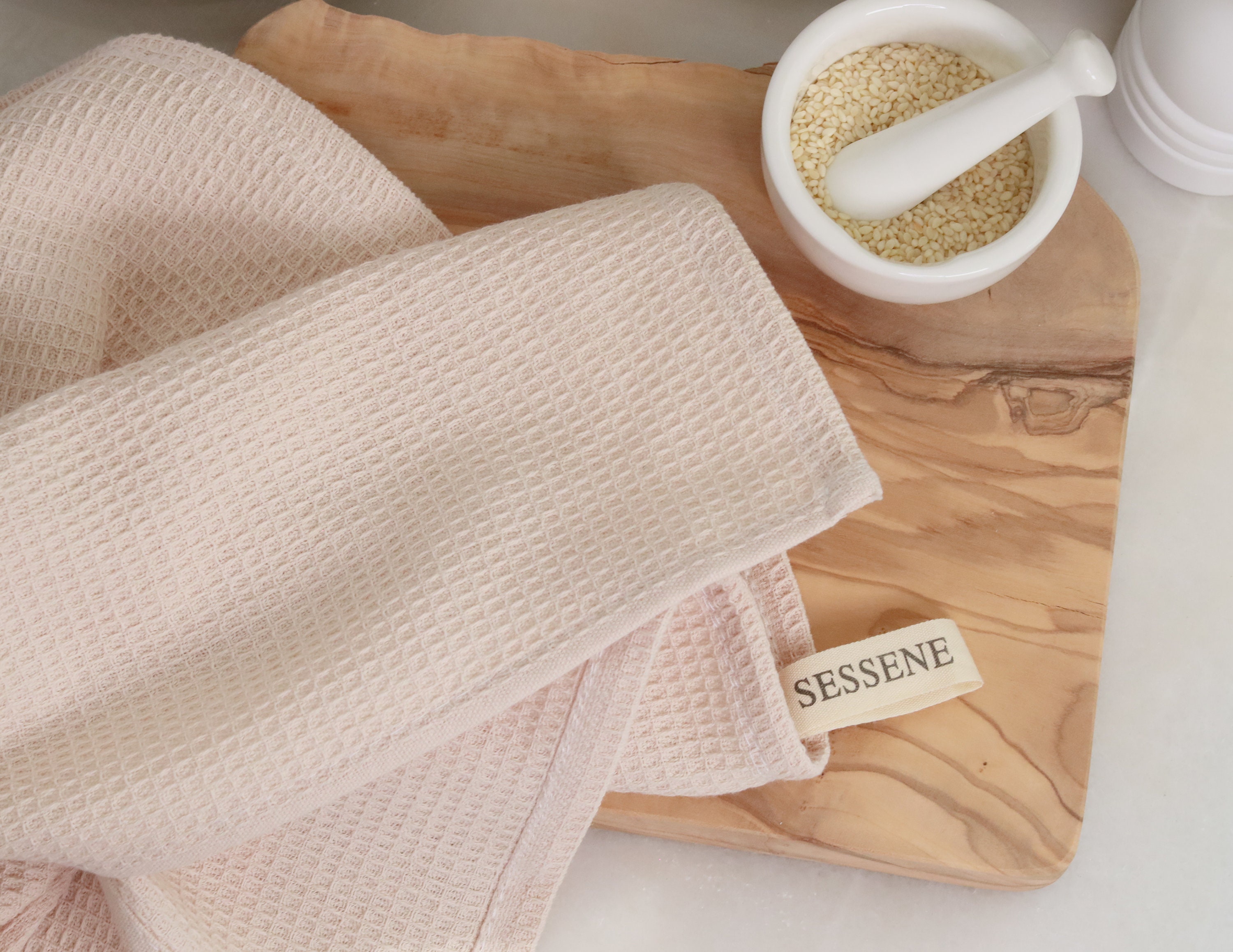 100% Cotton Terry Tea Towel Beige. Waffle Honeycomb Dish Cloth