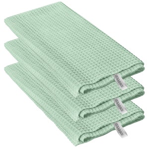 Pure Cotton Terry Tea Towel Set of 3,  Light Mint Green Tea Towel Set,  Pastel Home and Kitchen Accessories, Table Linen