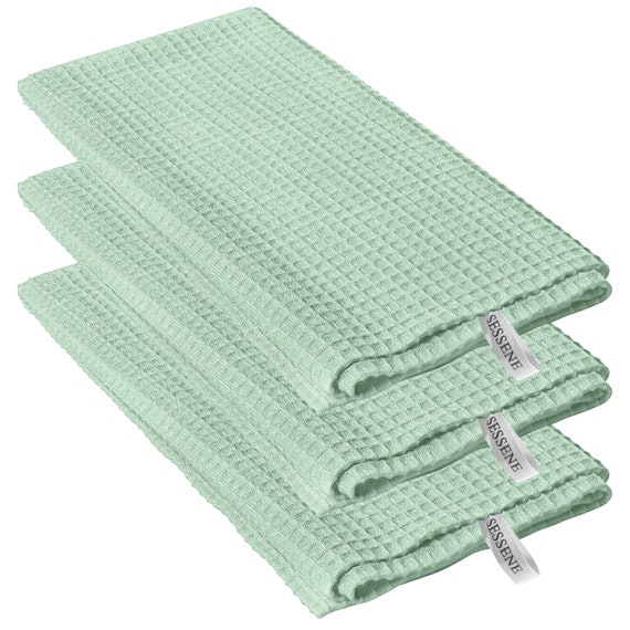 Pure Cotton Terry Tea Towel Set of 3, Light Mint Green Tea Towel Set,  Pastel Home and Kitchen Accessories, Table Linen 