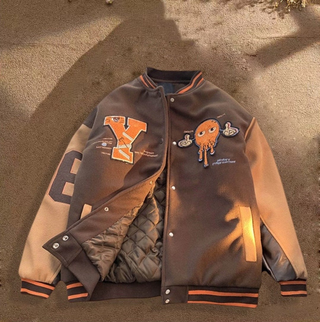 Hip Hop Baseball Jacket Men Streetwear Retro PU Sleeve Leather Embroidery  Coats Mens Harajuku Neutrals Blue Varsity Bomber Coat