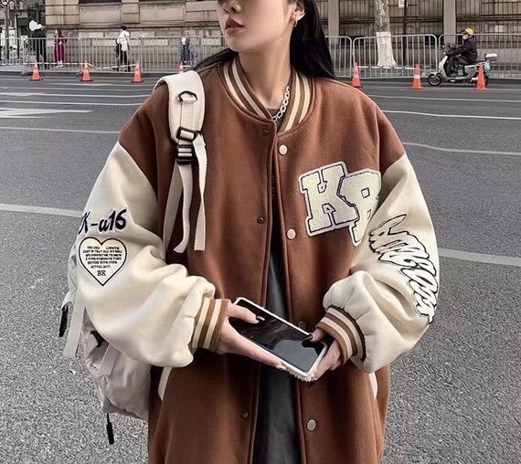 French Varsity Jacket Streetwear Bomber Jacket Relaxed Etsy