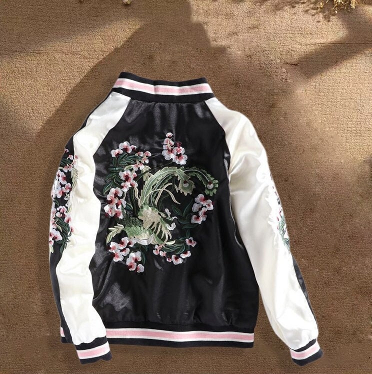 Cherry Blossoms Bomber Jacket Japanese Embroidered Jacket - Etsy