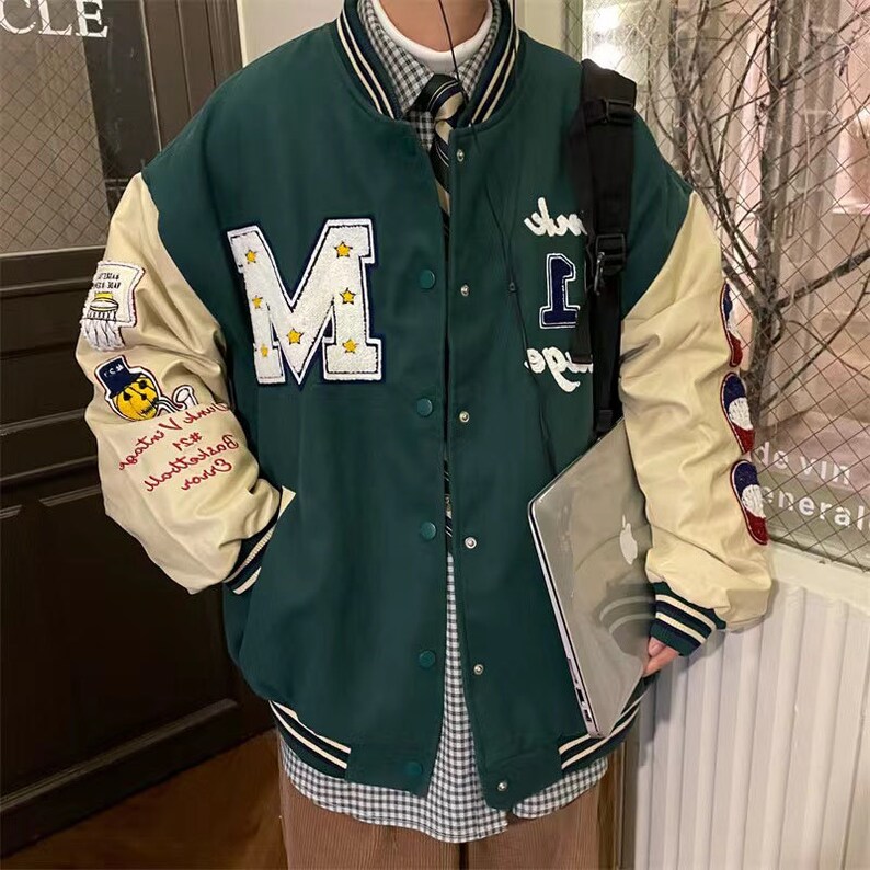 Red Varsity Jacket Retro Bomber Jacket Hip Hop Baseball Etsy