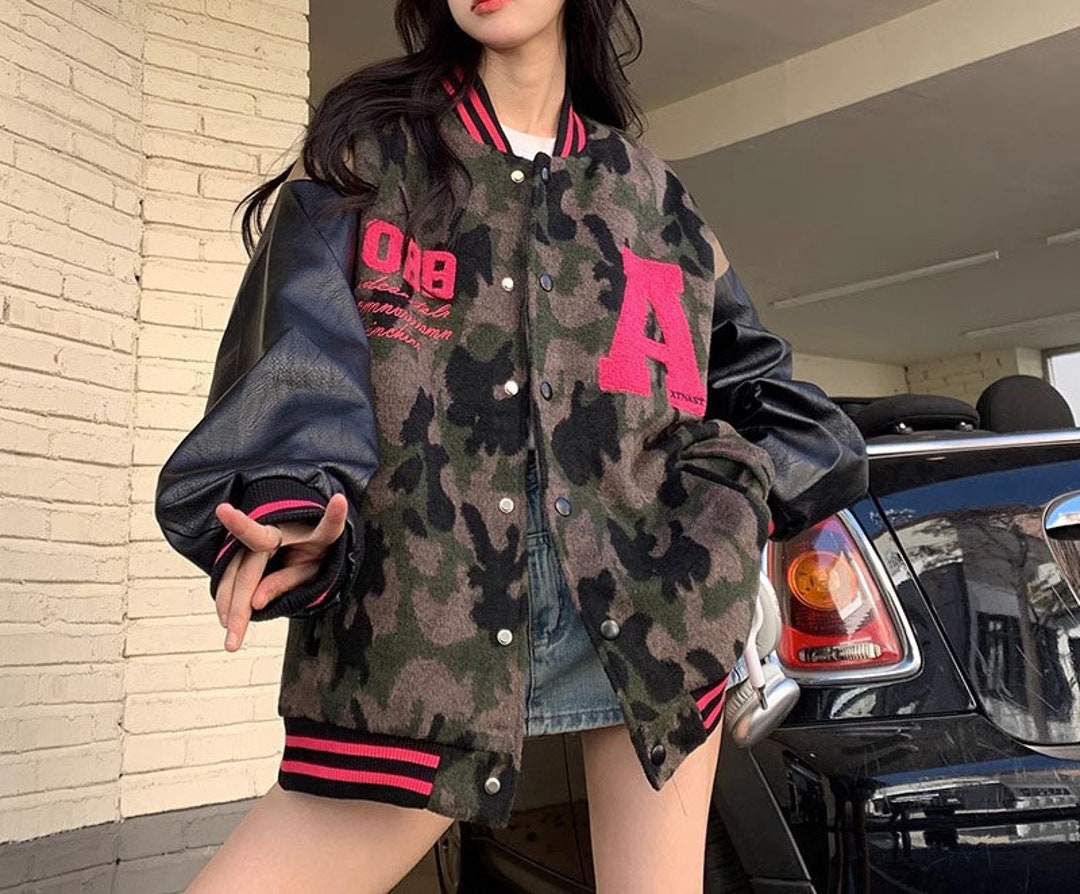 Camouflage Varsity Jacket Embroidery College Jacket Retro Etsy