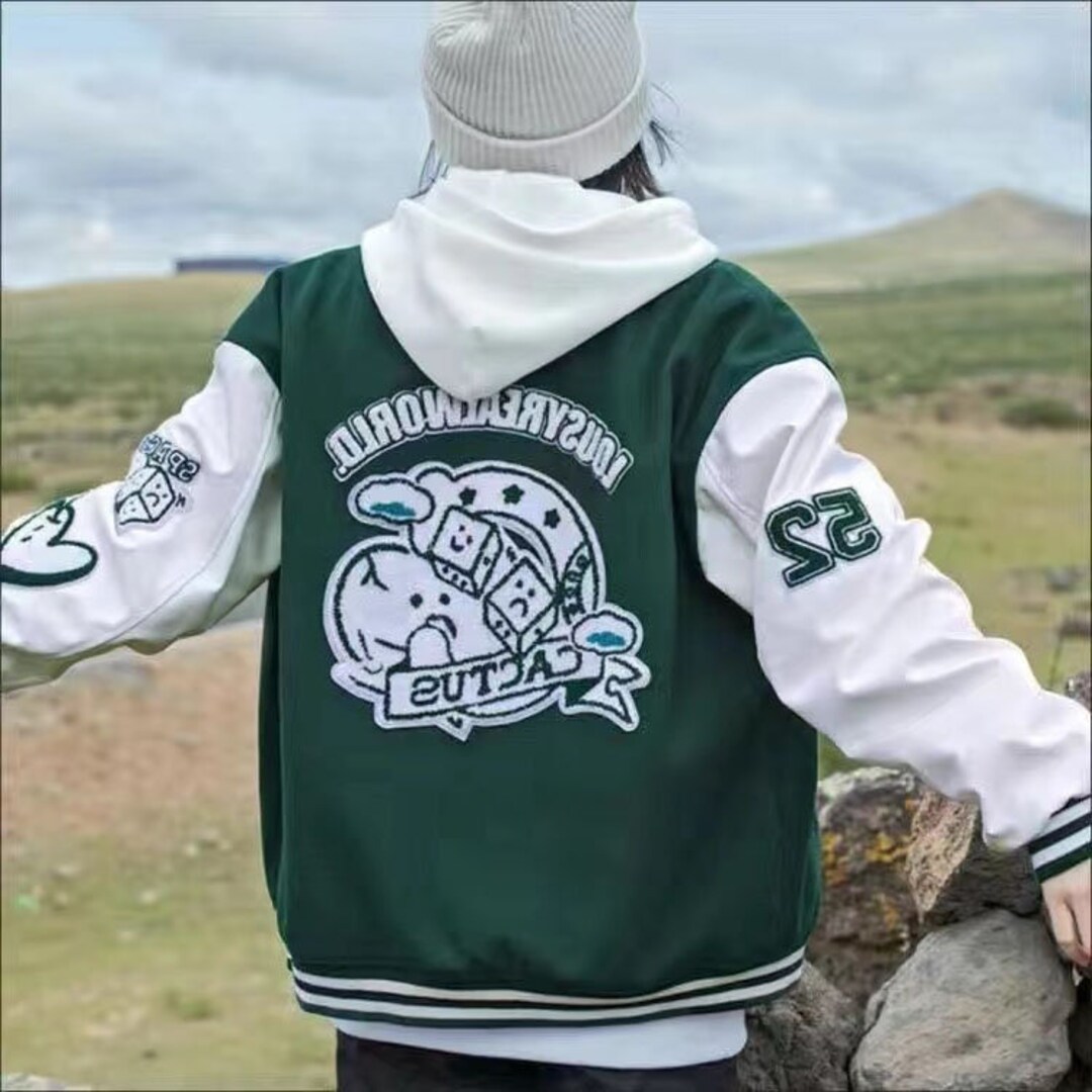 Dark Green Varsity Jacket Y2K Bomber Jacket Retro Embroidery Etsy