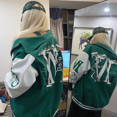 Lapel Varsity Jacket Flocking Bomber Jacket Embroidery 