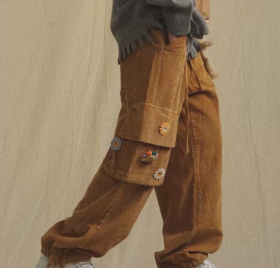 Men Corduroy Pants Y2k Baggy Pants Wide Leg Pants High - Etsy
