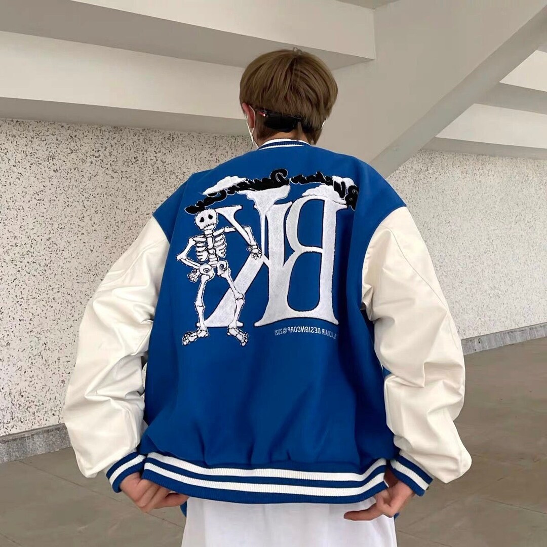 Leisure Varsity Jacket Streetwear Bomber Jacket Embroidery - Etsy