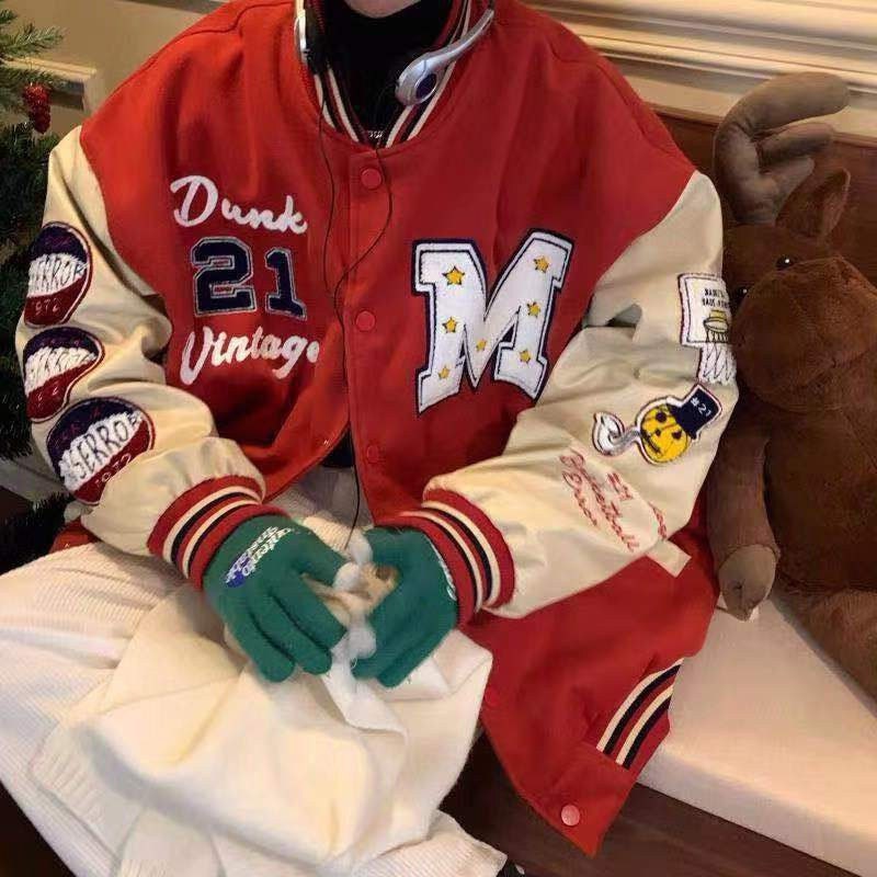Red Varsity Jacket Retro Bomber Jacket Hip Hop Baseball - Etsy