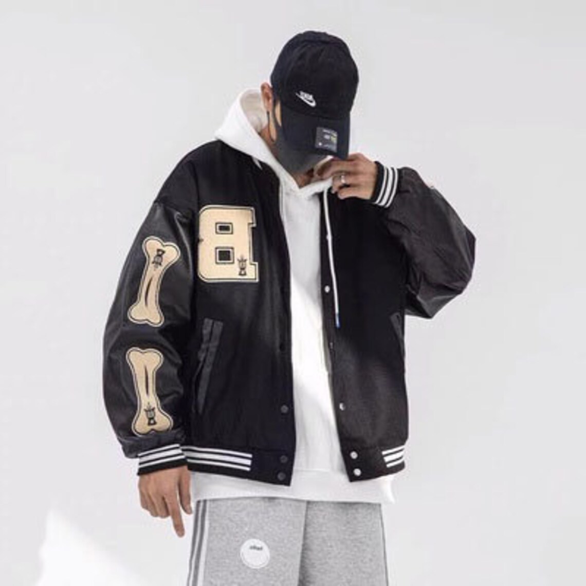 Bone Varsity Jacket Y2K Bomber Jacket PU Embroidery College Etsy