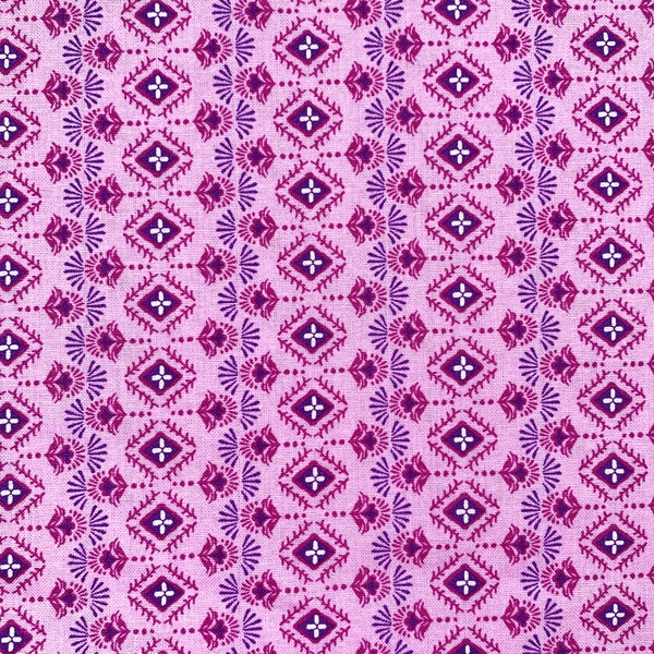 Small Scandinavian Folkloric Geometric Design Berry Colored Keepsake Calico Cotton Fabric