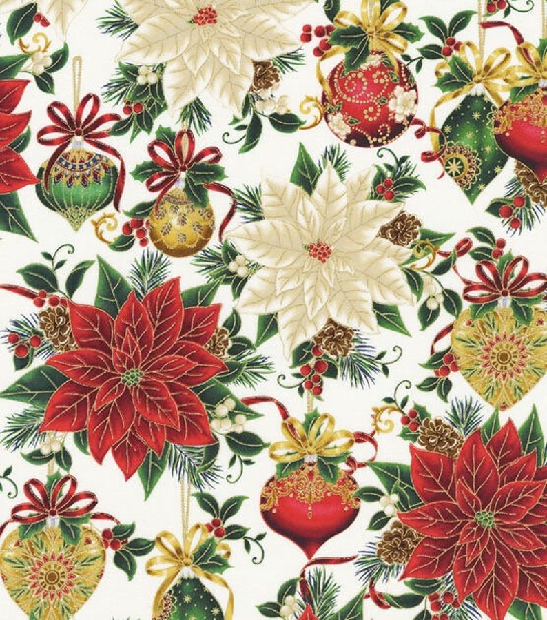 Red and Cream Poinsettias Robert Kaufman Christmas Splendor Etsy