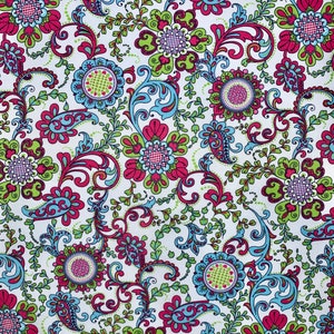 Groovy Paisley Magenta Pink Light Blue Light Green Keepsake Calico Cotton Fabric