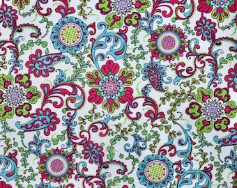 Groovy Paisley Magenta Pink Light Blue Light Green Keepsake Calico Cotton Fabric