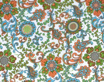 Groovy Paisley Muted Colors Orange Light Blue Light Green Gray Keepsake Calico Cotton Fabric