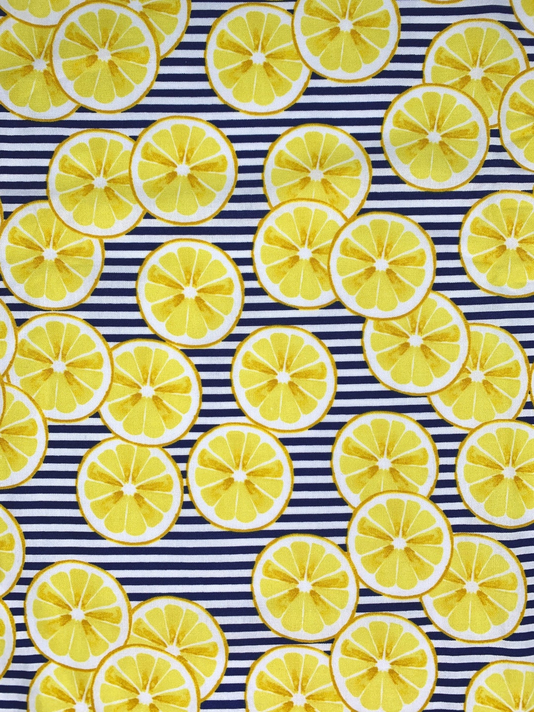 Sliced Lemons on Navy Stripes Cotton Fabric - Etsy