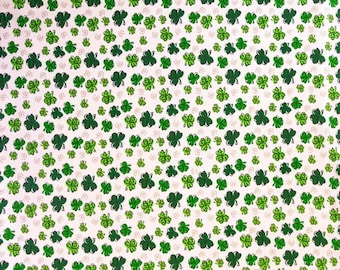 Green Doodle Shamrocks on White St. Patricks Day Cotton Fabric