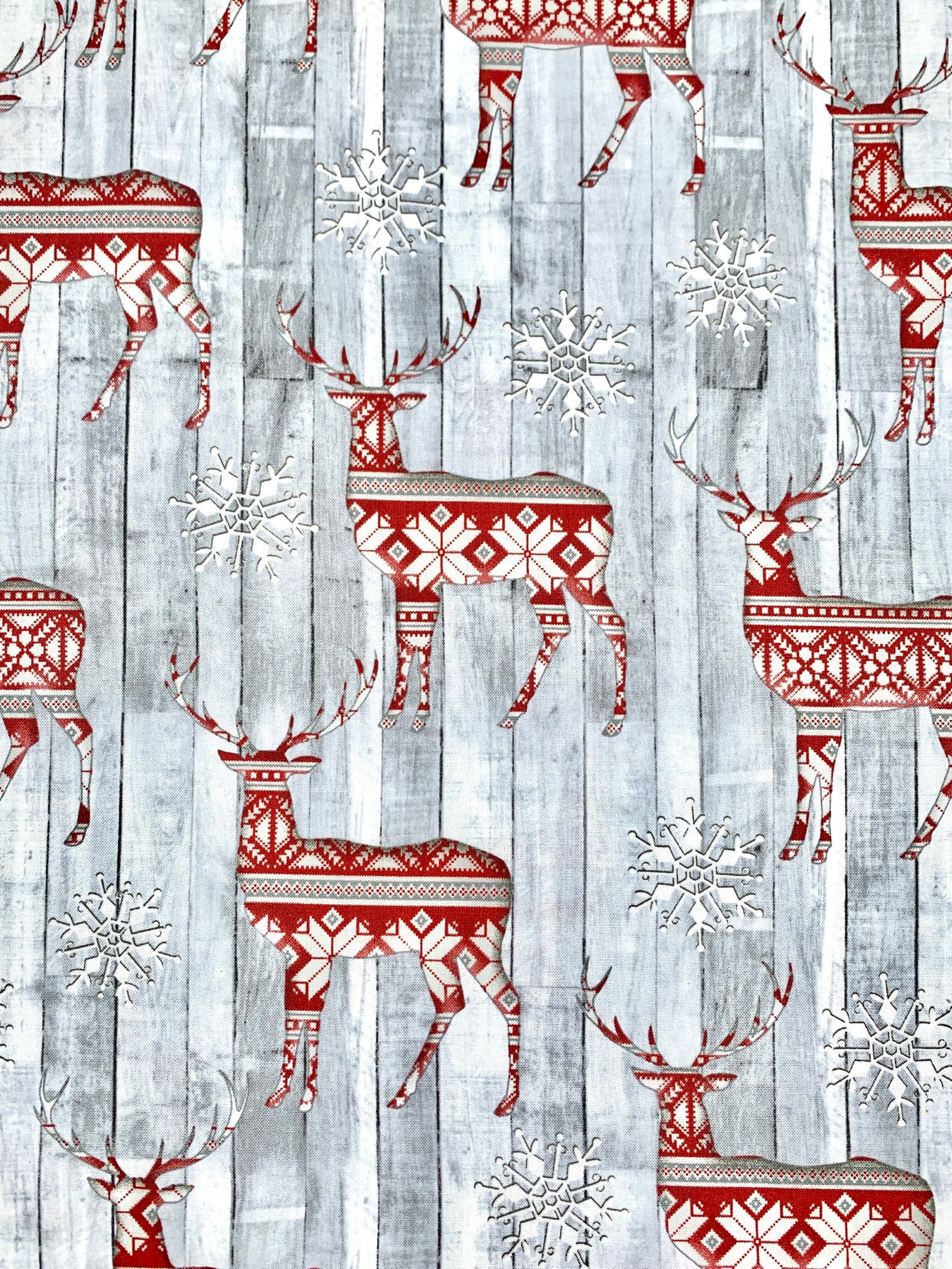 Rot Fair Isle Hirsch mit Schneeflocken auf grauem Holz | Etsy