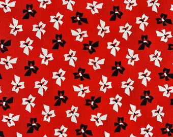 Graphic Retro Black and White Bows on Red Cotton Fabric