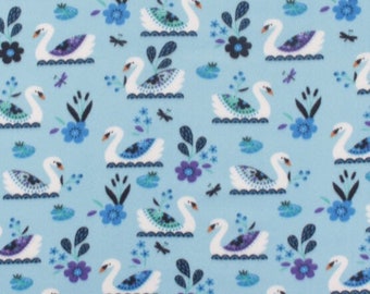 Folk Floral Swimming Swans Blizzard Fleece Fabric