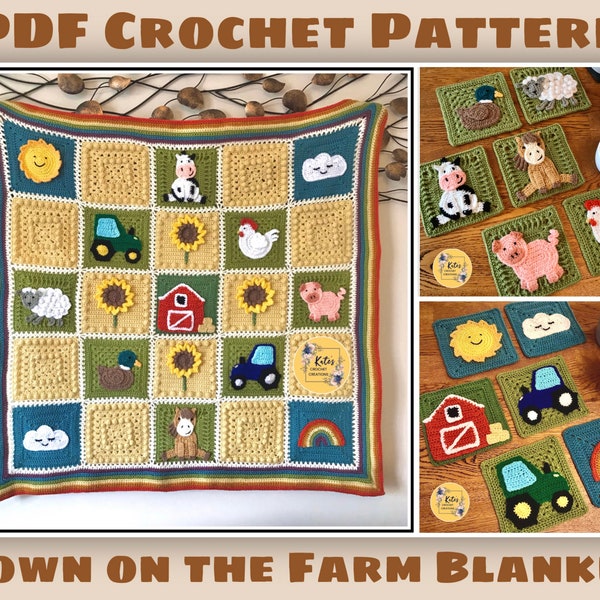US TERMS - PDF Crochet Pattern - Down on the Farm Blanket