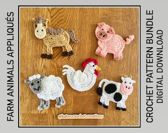 UK/US Terms - PDF Crochet Patterns - Farm Animals Appliqués Bundle