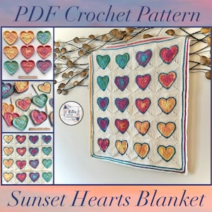 UK VOORWAARDEN - PDF haakpatroon - Sunset Hearts Deken