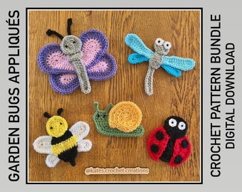 UK/US Terms - PDF Crochet Patterns - Garden Bugs Appliqués Bundle