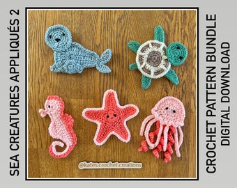 UK/US Terms - PDF Crochet Patterns - Sea Creatures Appliqués 2 Bundle