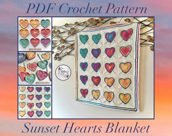 US TERMS - PDF Crochet Pattern - Sunset Hearts Blanket