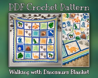 US TERMS - PDF Crochet Pattern - Walking with Dinosaurs Blanket