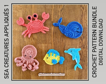 UK/US Terms - PDF Crochet Patterns - Sea Creatures Appliqués 1 Bundle