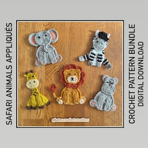 UK/US Terms - PDF Crochet Patterns - Safari Animals Appliqués Bundle