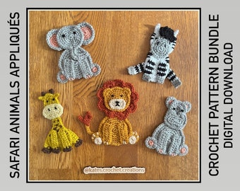 UK/US Terms - PDF Crochet Patterns - Safari Animals Appliqués Bundle