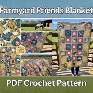 TÉRMINOS DEL REINO UNIDO - Patrón de crochet en PDF - Manta Farmyard Friends