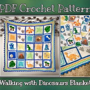 UK TERMS - PDF Crochet Pattern - Walking with Dinosaurs Blanket