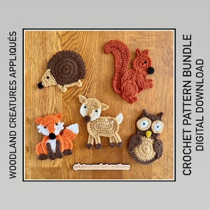 UK/US Terms - PDF Crochet Patterns - Woodland Creatures Appliqués Bundle