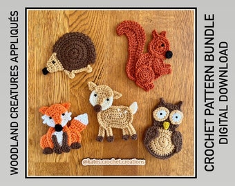UK/US Terms - PDF Crochet Patterns - Woodland Creatures Appliqués Bundle