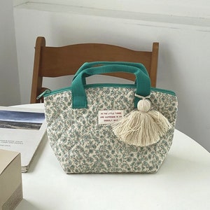 Sac à lunch isolé avec fleurs matelassées, Sac à isolation thermique pour pique-nique au bureau de l'école, Cadeau pour enfants et femmes image 1