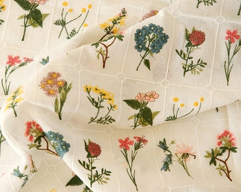 Tela de bordado de algodón, tela floral, tela bordada de algodón para proyectos artesanales por media yarda una yarda, costura, elaboración
