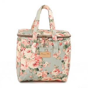 Sac à lunch isotherme pivoine, sac fourre-tout en toile portable fleurs, sac d'isolation thermique étanche pour pique-nique au bureau de l'école, cadeau pour femme enfant Green